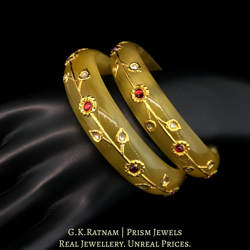 23k Gold and Diamond Polki Bangle Pair