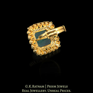 14k Gold and Diamond Polki Open Setting Ring with hand-carved Green Beryl