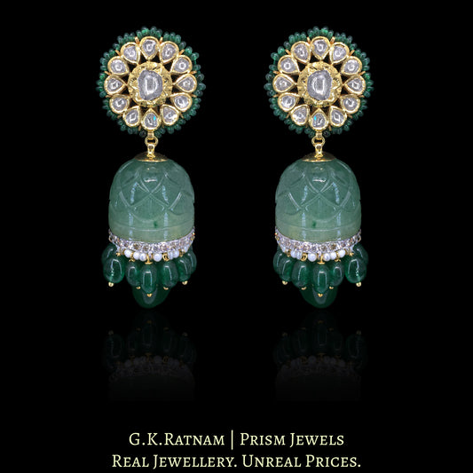 18k Gold and Diamond Polki Strawberry Quartz Jhumki Earring Pair - G. K. Ratnam