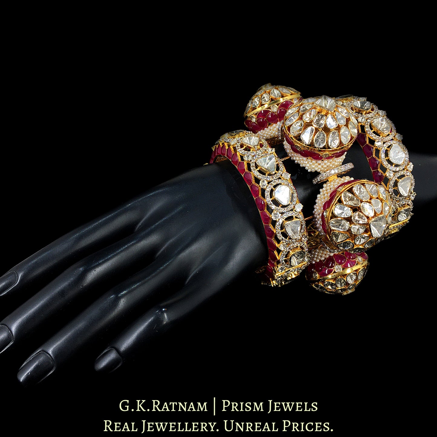 18k Gold and Diamond Polki Open Setting Bangle (Gajra / Pacheli)