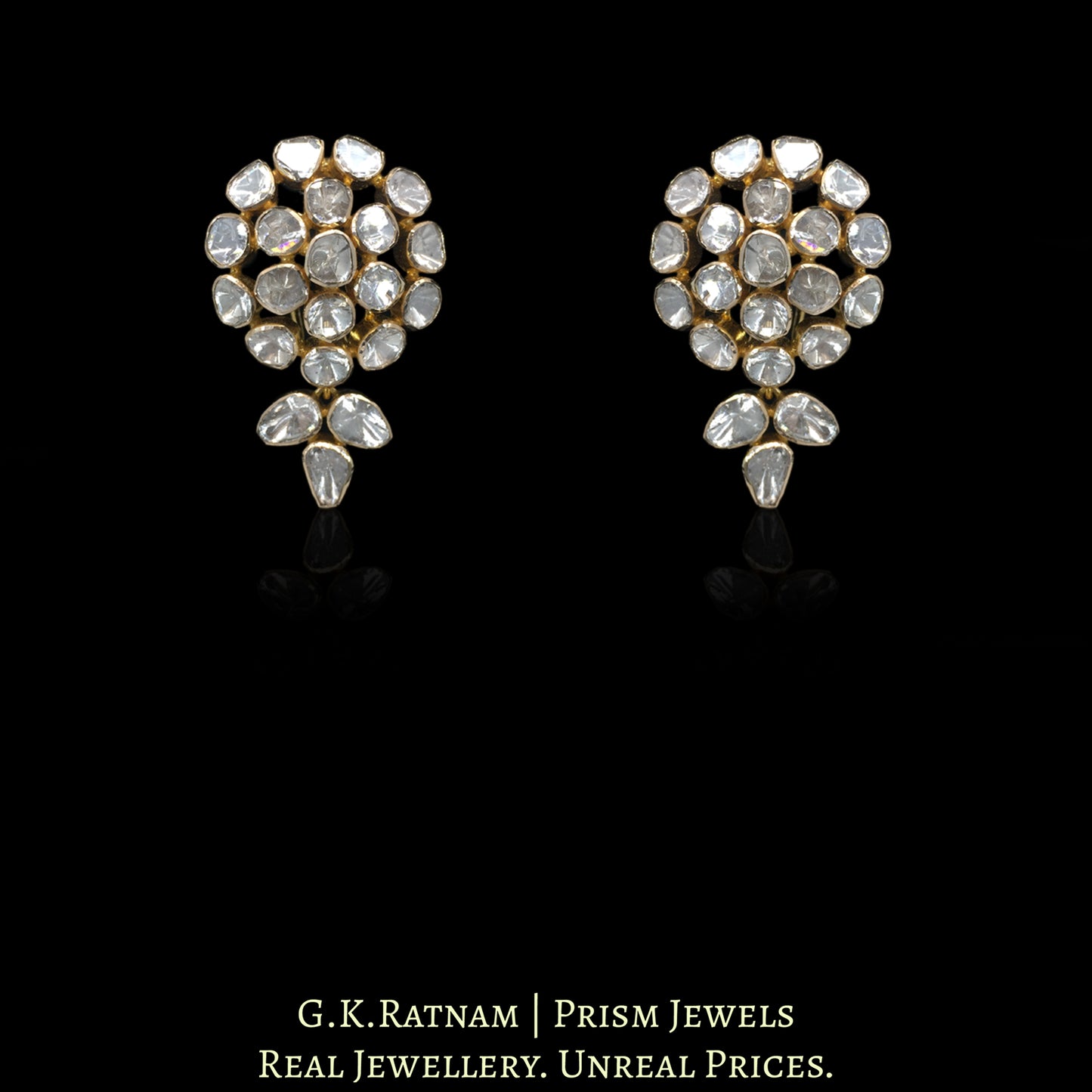 18k Gold and Diamond Polki Open Setting Choker Necklace Set with emerald-green Strawberry Quartz - G. K. Ratnam