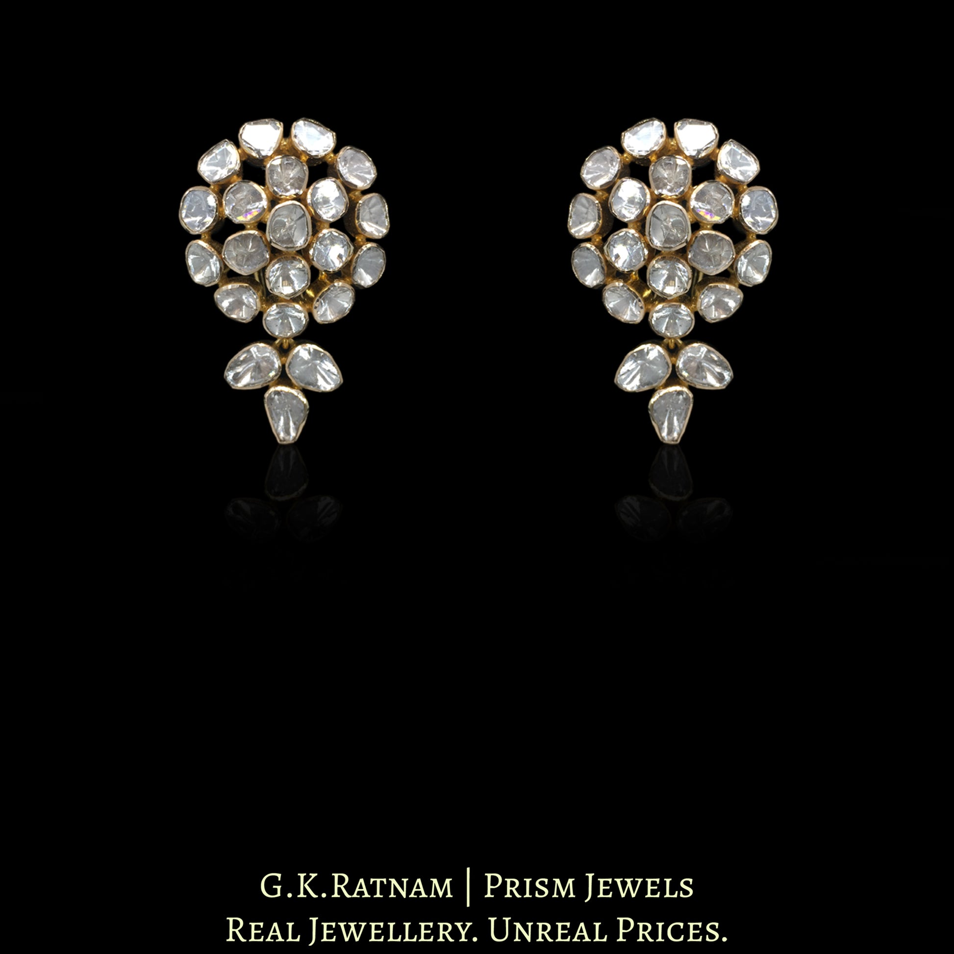 18k Gold and Diamond Polki Open Setting Choker Necklace Set with emerald-green Strawberry Quartz - G. K. Ratnam