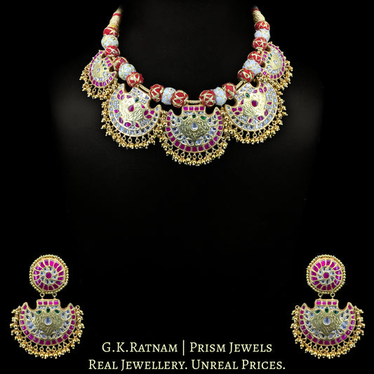 23k Gold and Diamond Polki Pankhi Necklace Set