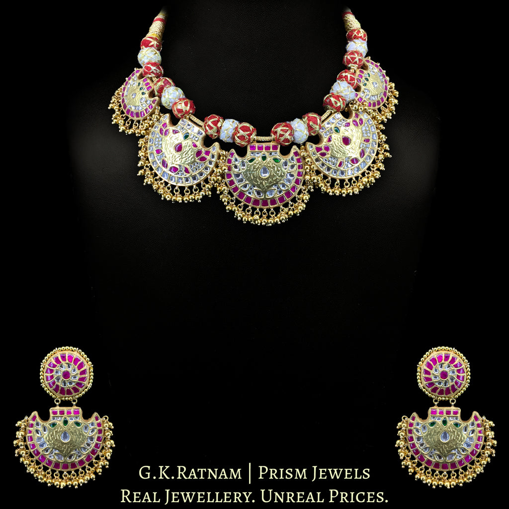 23k Gold and Diamond Polki Pankhi Necklace Set