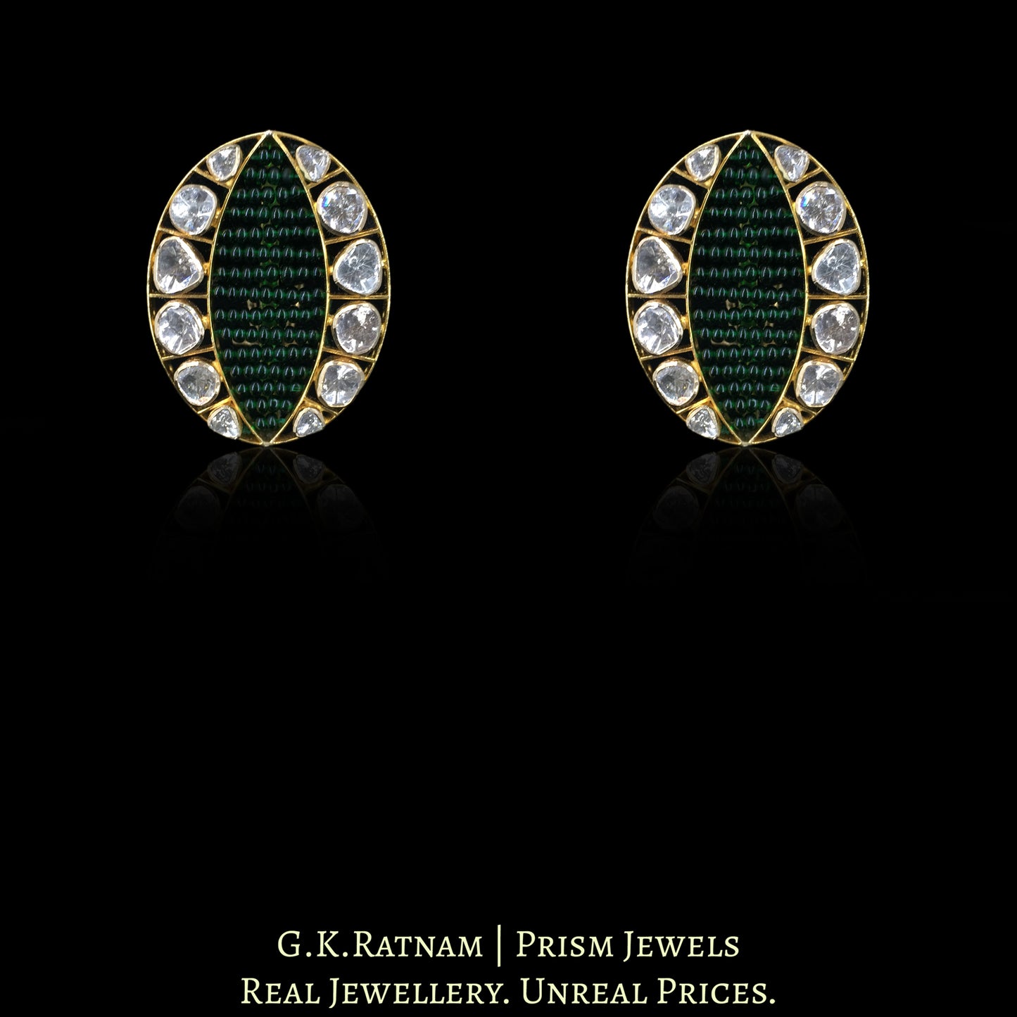 18k Gold and Diamond Polki Karnfool Earring Pair