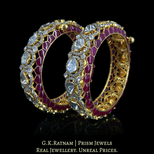 18k Gold and Diamond Polki Open Setting Bangle Pair