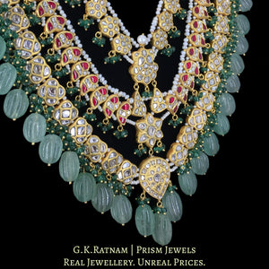 23k Gold and Diamond Polki three-line Necklace with hand-carved Strawberry Quartz Melons