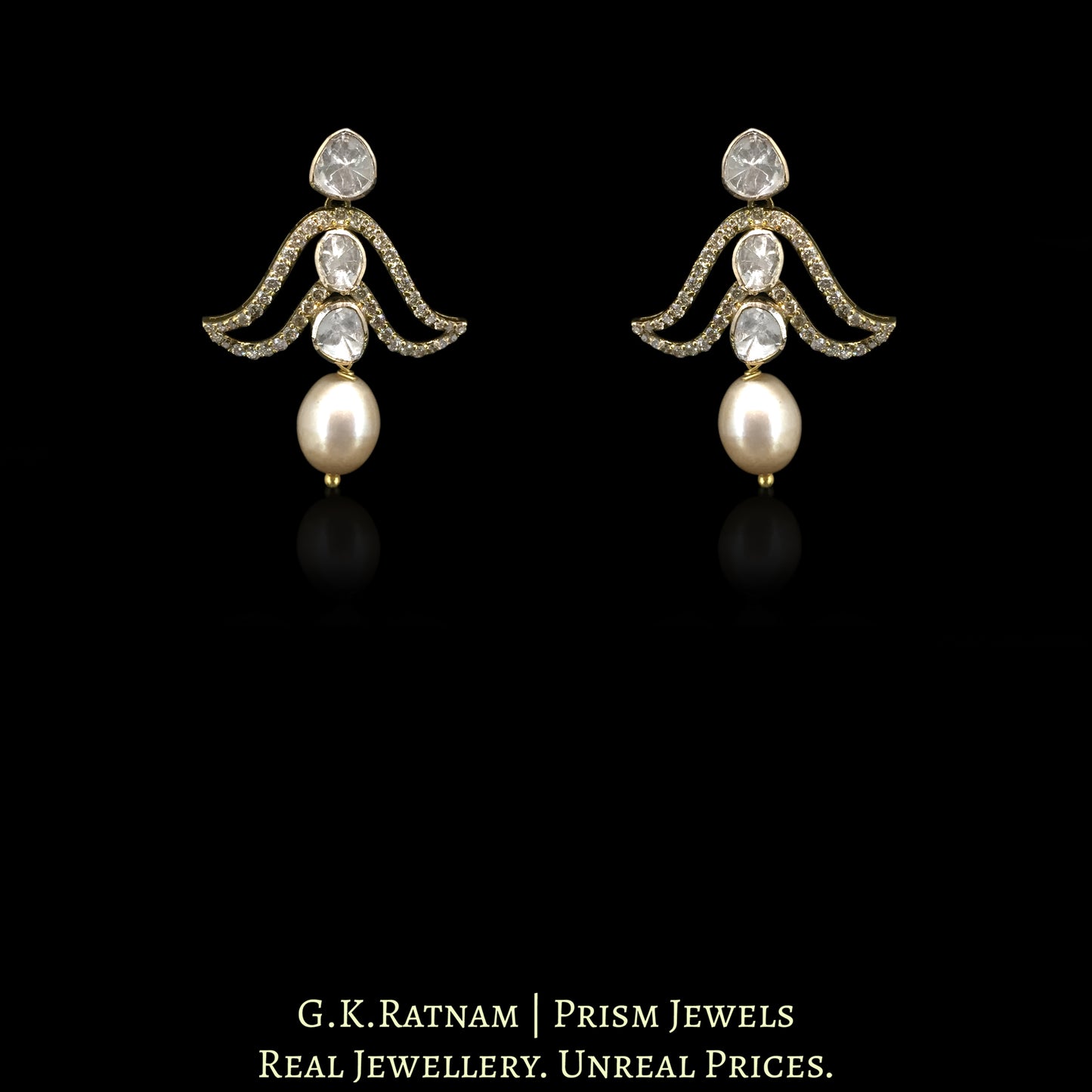 14k Gold and Diamond Polki Open Setting Necklace Set with Rose Quartz Tumbles