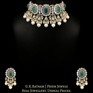 14k Gold and Diamond Polki Open Setting Necklace Set with Lab Grown Emeralds