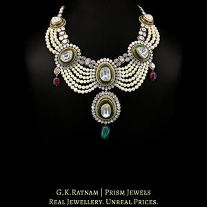 14k Gold and Diamond Polki Open Setting multi-purpose detachable Necklace in Victorian Finish