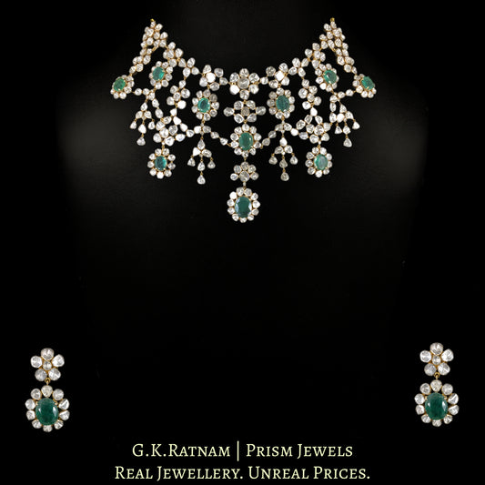 18k Gold and Diamond Polki Open Setting Necklace Set with Natural Emeralds - G. K. Ratnam