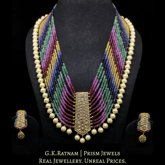 23k Gold and Diamond Polki tie-shaped Pendant Set strung with natural multi-color rainbow beads - G. K. Ratnam