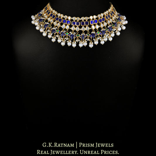 14k Gold and Diamond Polki Necklace with Blue Sapphires and Natural Freshwater Pearls - G. K. Ratnam