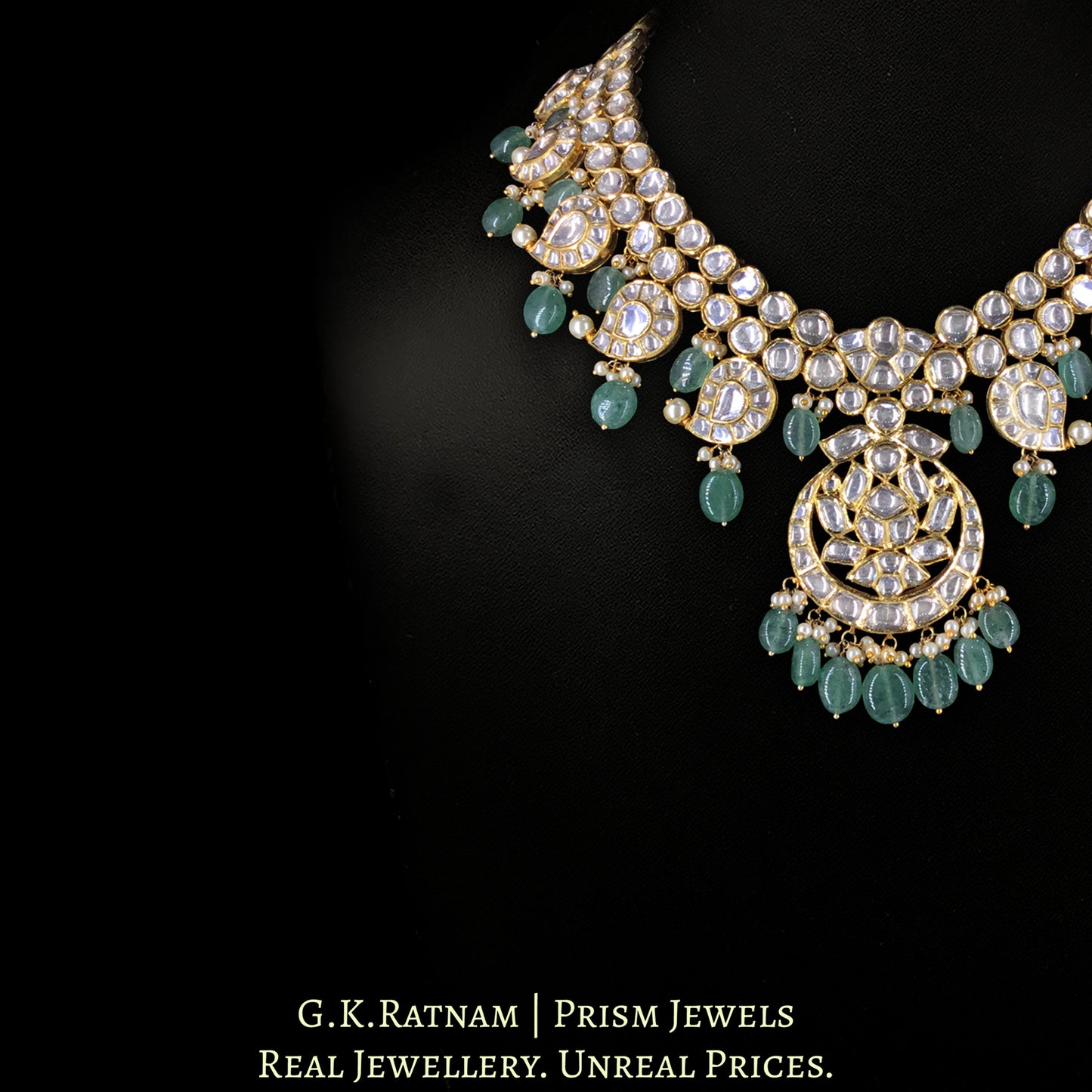 18k Gold And Diamond Polki Necklace Set With Strawberry Quartz - G. K. Ratnam