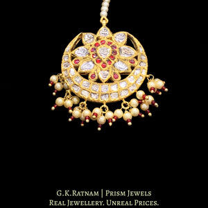 18k Gold and Diamond Polki Maang Tika with a hint of red