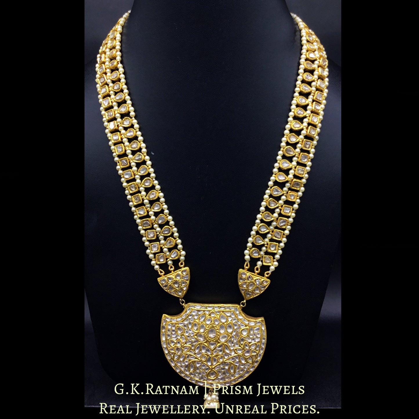 23k Gold and Diamond Polki Pankhi (fan) Pendant with Uncut Patrihaar / Ranihaar