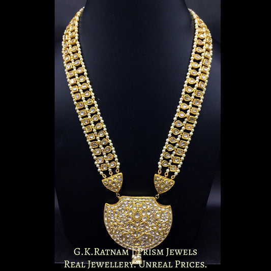 23k Gold and Diamond Polki Pankhi (fan) Pendant with Uncut Patrihaar / Ranihaar