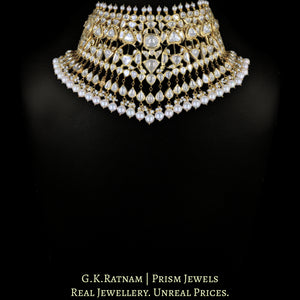 18k Gold and Diamond Polki Choker Necklace with Natural Freshwater Pearls