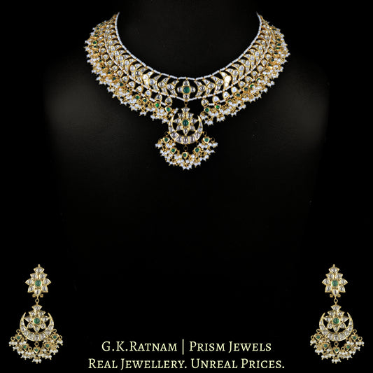 18k Gold and Diamond Polki Necklace Set with concentric crescents and heart-shaped drops
