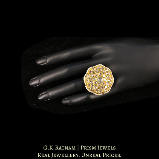 23k Gold And Diamond Polki Floral Ring outlined by Chid Pearls