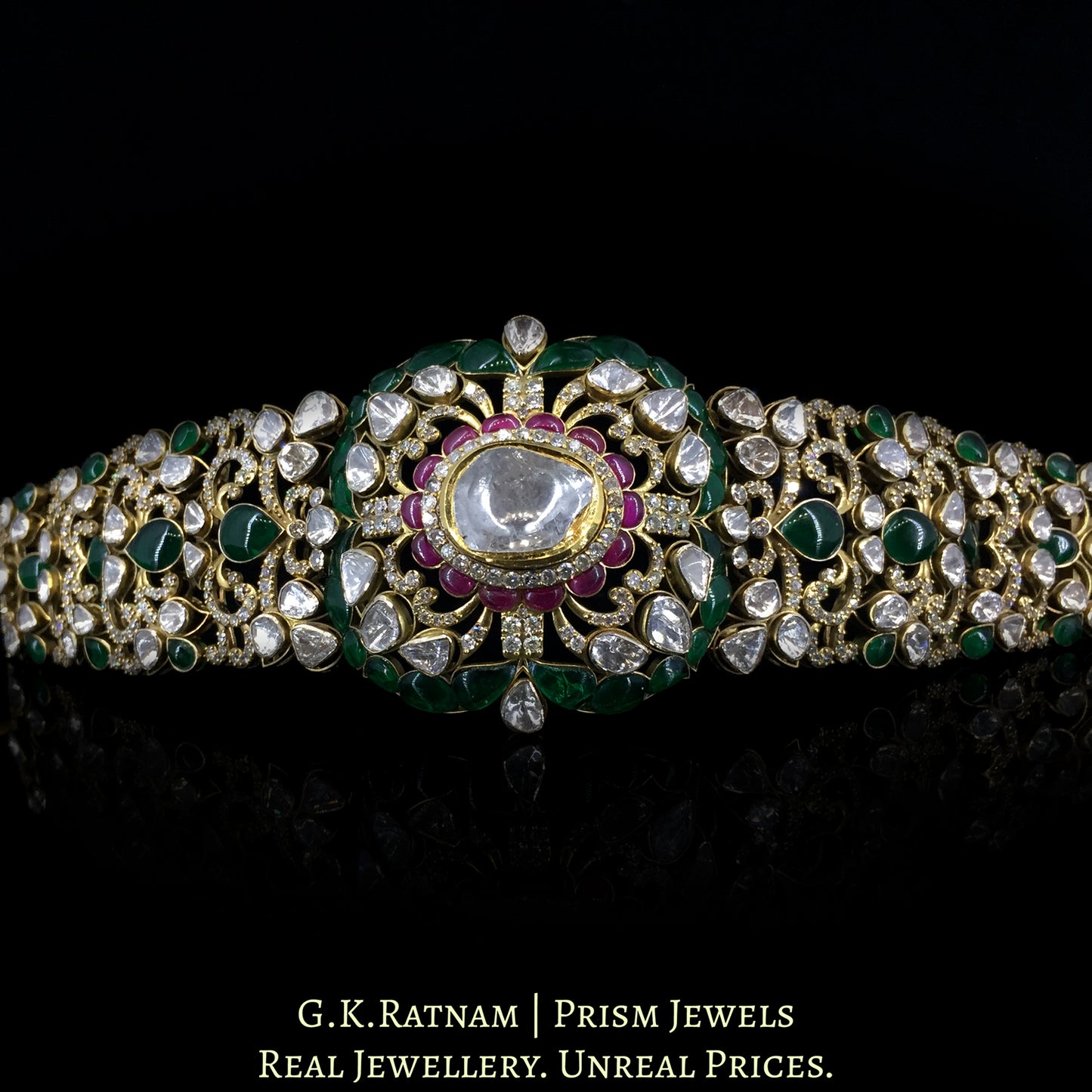 14k Gold and Diamond Polki Open Setting Bracelet in victorian-finish