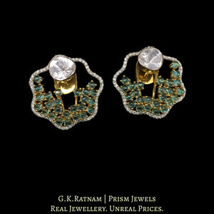 14k Gold and Diamond Polki Open Setting Karnfool Earring Pair