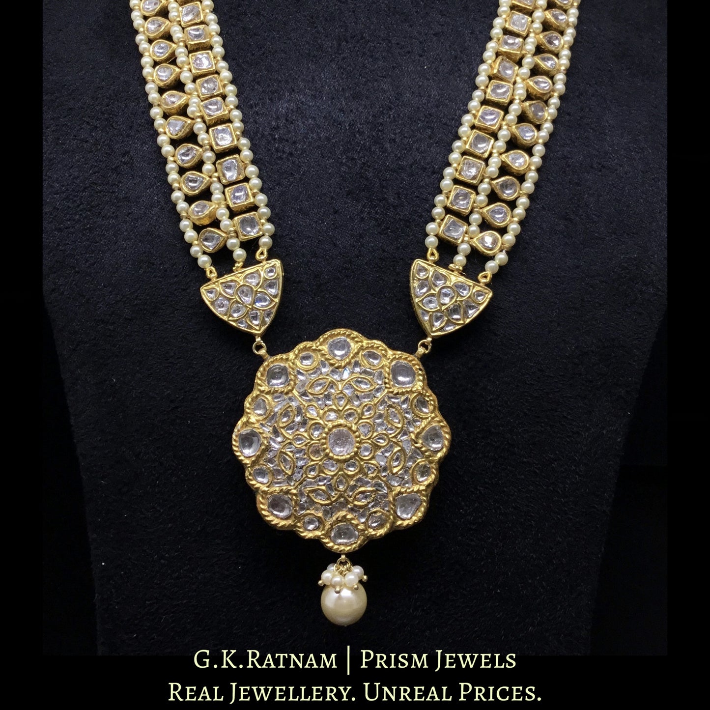 23k Gold and Diamond Polki all-uncut floral Pendant Set with Patrihaar / Ranihaar