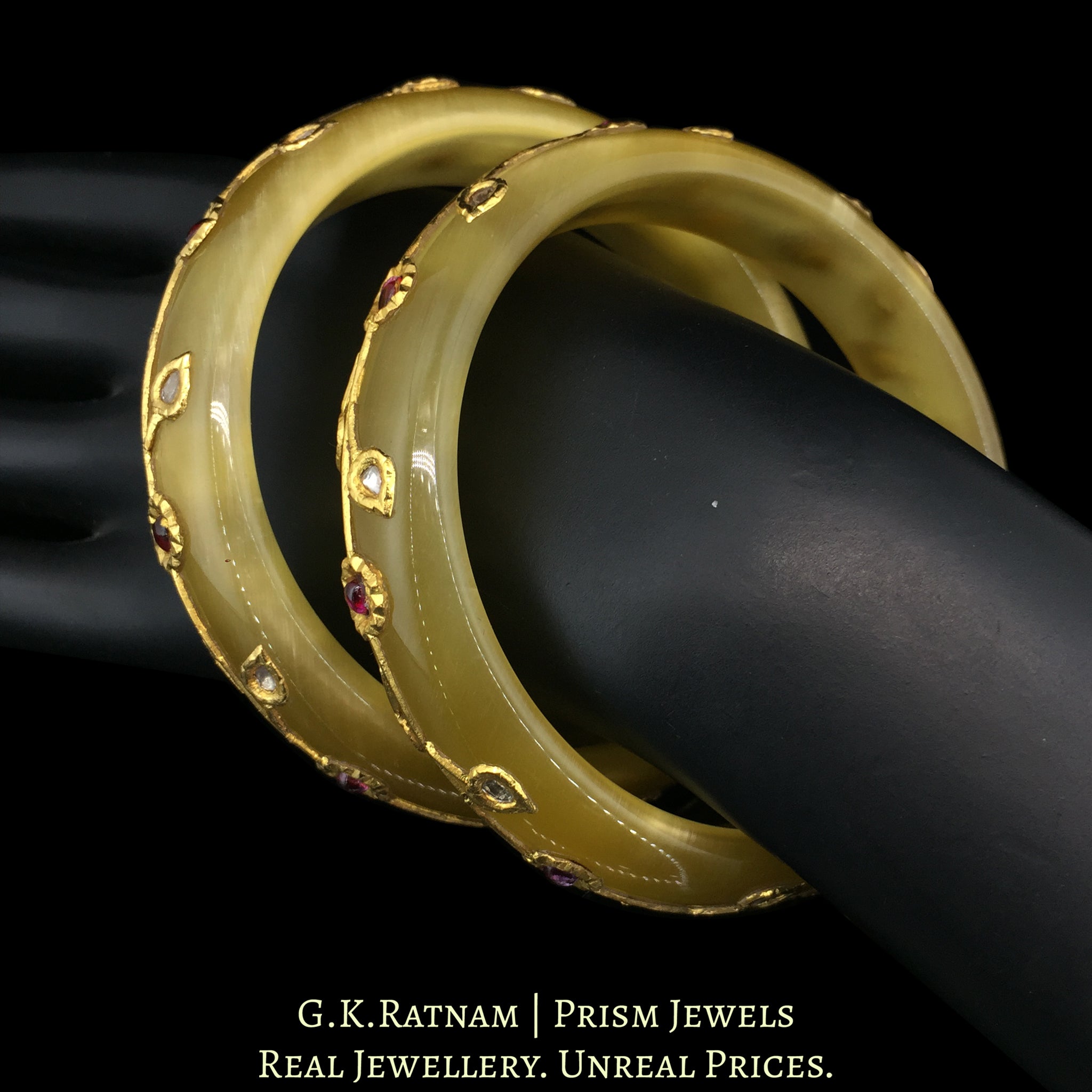 23k Gold and Diamond Polki Bangle Pair