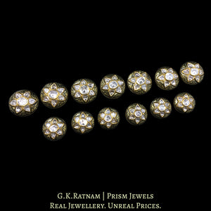 18k Gold And Diamond Polki Sherwani Buttons with Black Enamel