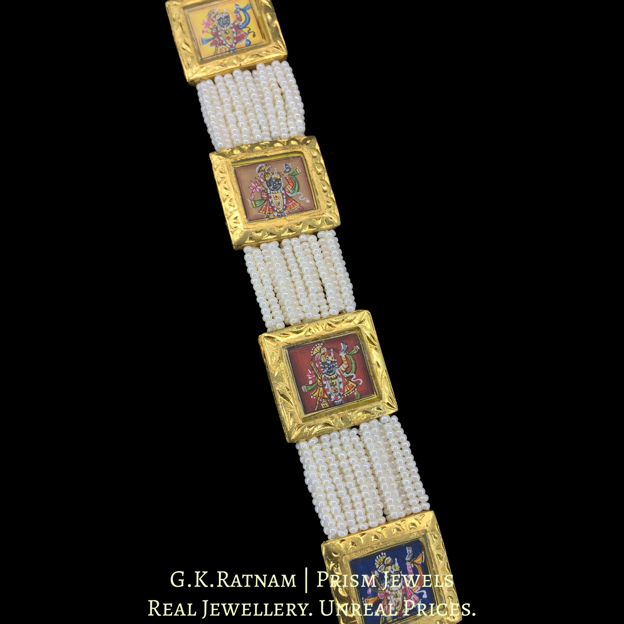 23k Gold and Diamond Polki Pendant Set with Patrihaar / Ranihaar of hand-painted Shri Nath Ji Motifs