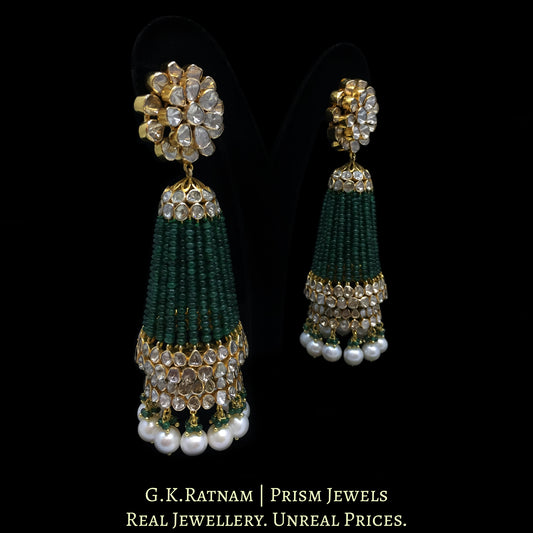 14K Gold and Diamond Polki Open Setting three-tiered Jhumki Earrings