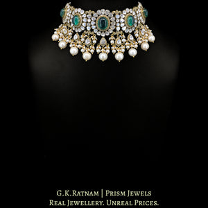 14k Gold and Diamond Polki Open Setting Necklace Set with Lab Grown Emeralds