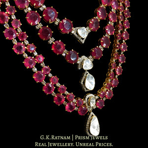 18k Gold and Diamond Polki Open Setting Long Necklace Set with Rubies