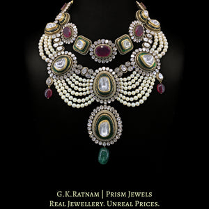 14k Gold and Diamond Polki Open Setting multi-purpose detachable Necklace in Victorian Finish