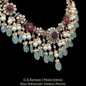 18k Gold and Diamond Polki Open Setting Necklace Set with Rubies