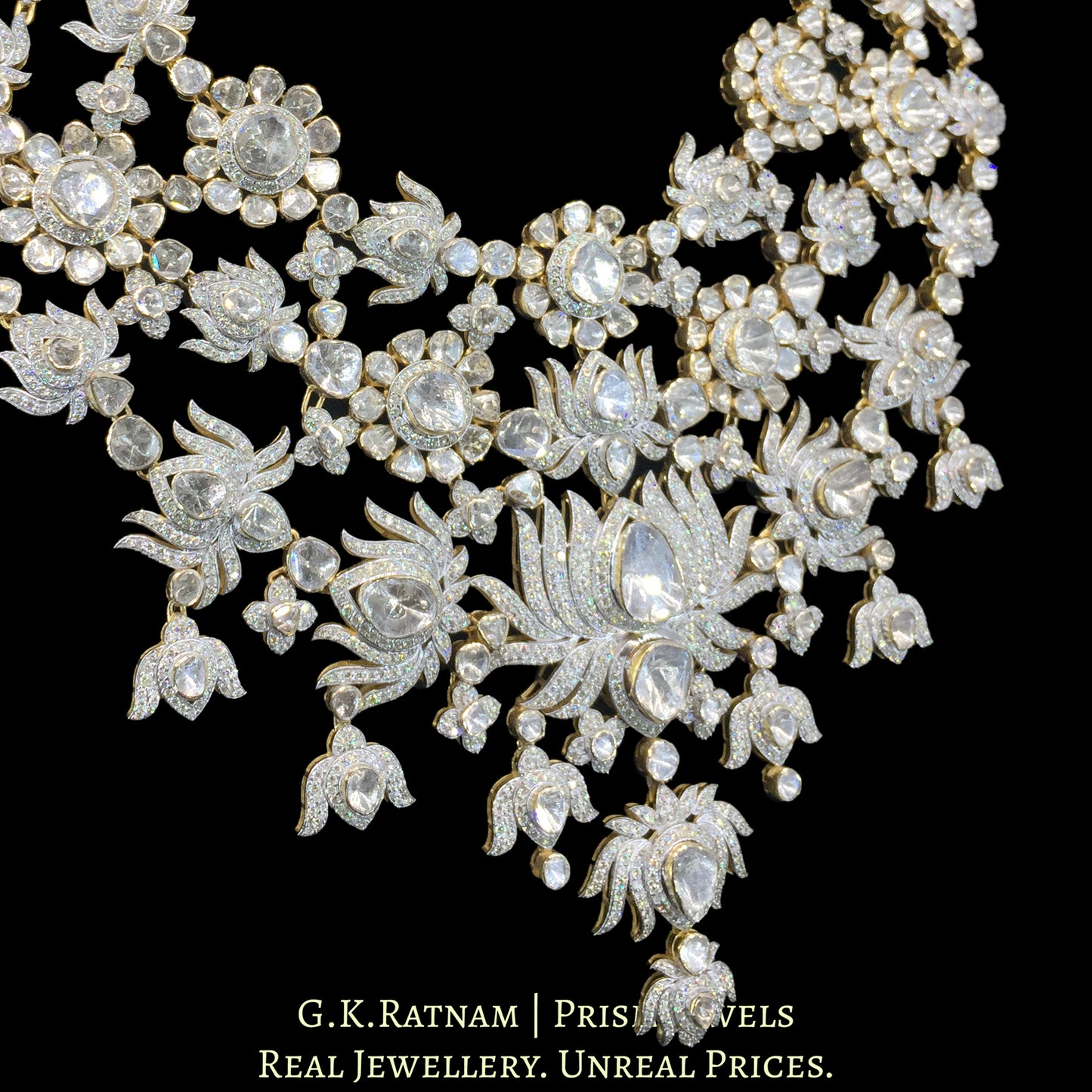 14k Gold and Diamond Polki Open Setting Bridal Necklace Set