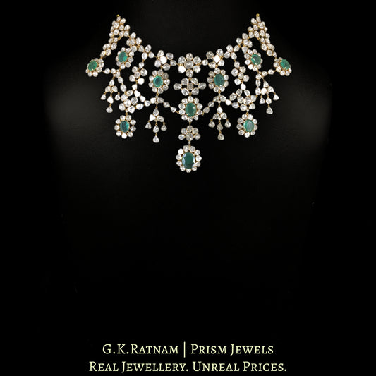18k Gold and Diamond Polki Open Setting Necklace Set with Natural Emeralds - G. K. Ratnam