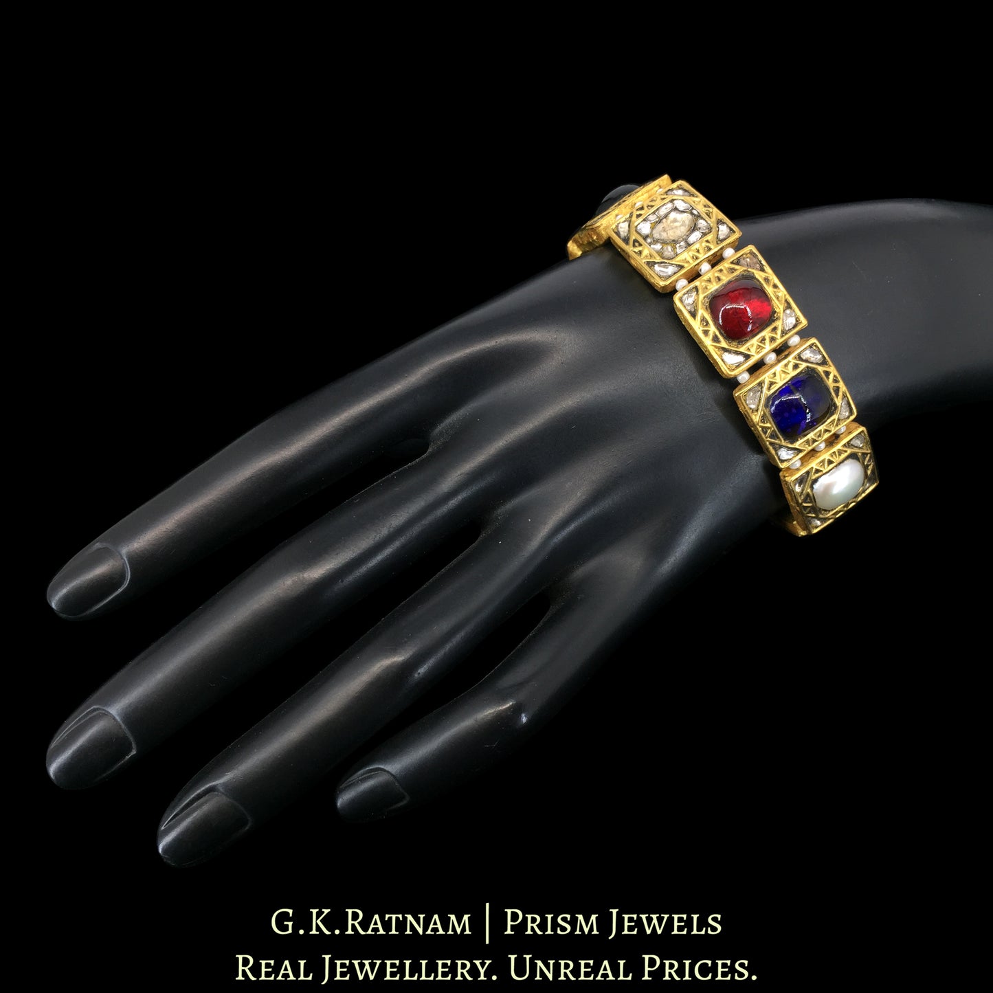 23k Gold and Diamond Polki Navratna Bracelet
