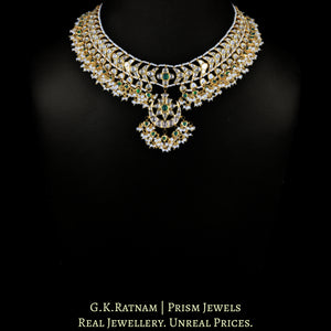 18k Gold and Diamond Polki Necklace Set with concentric crescents and heart-shaped drops