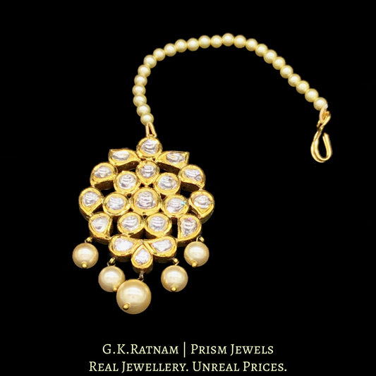 Traditional Gold and Diamond Polki floral Maang Tika with Syndicate uncut diamonds - G. K. Ratnam