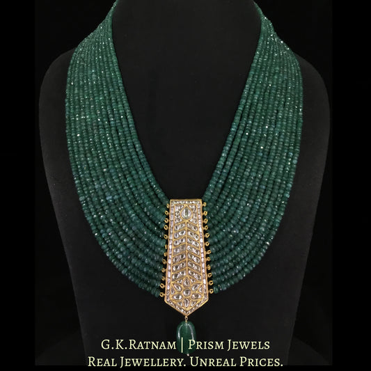 23k Gold and Diamond Polki tie-shaped Pendant with Green Beryls