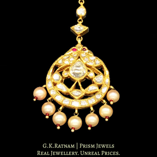 18k Gold and Diamond Polki Maang Tika with Peacock (mor) inspired motifs - G. K. Ratnam