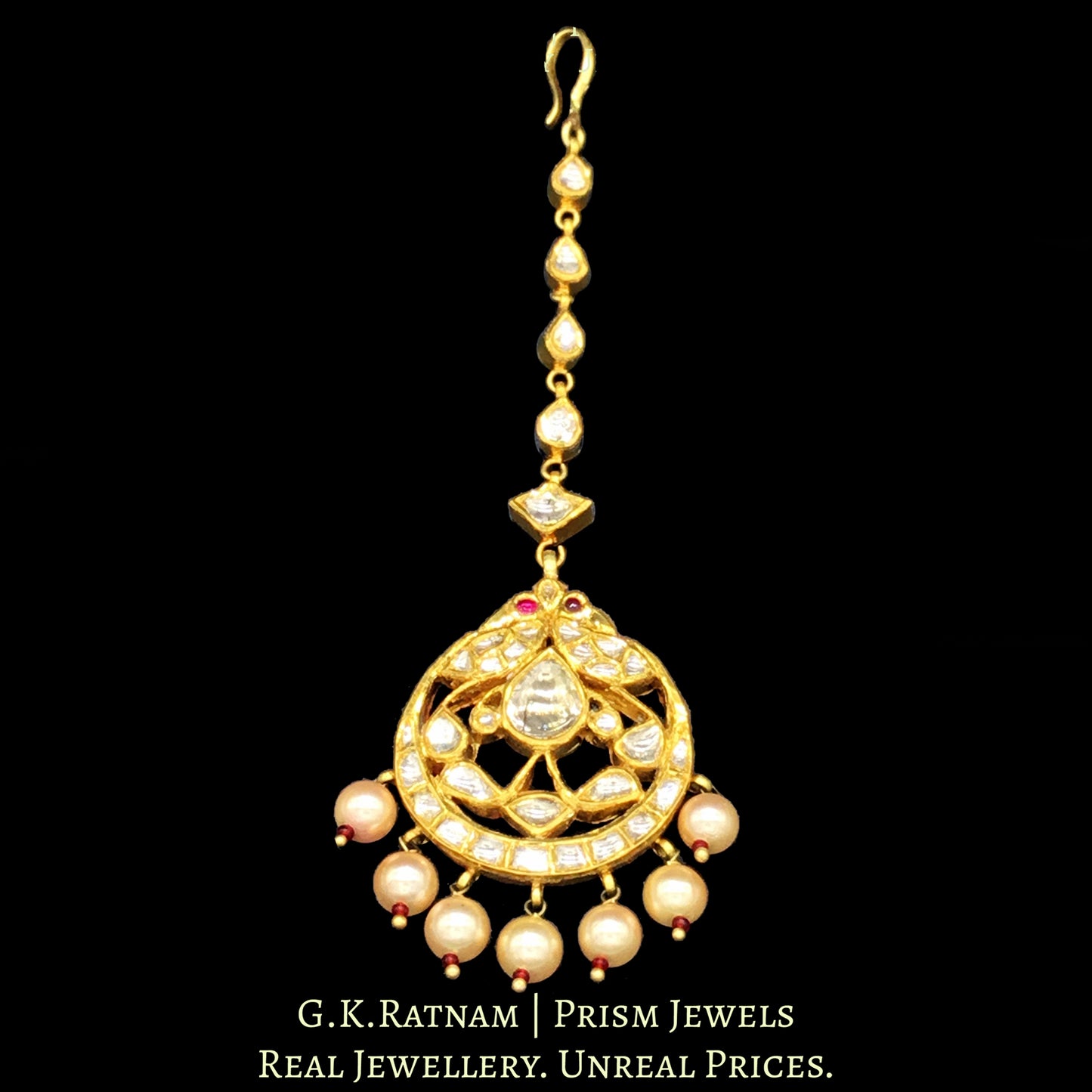18k Gold and Diamond Polki Maang Tika with Peacock (mor) inspired motifs - G. K. Ratnam