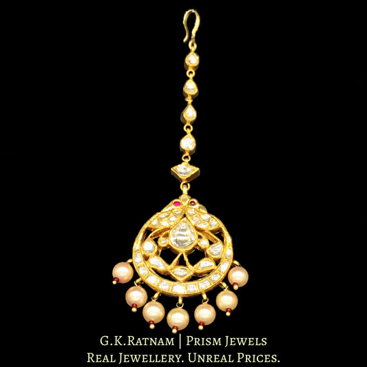18k Gold and Diamond Polki Maang Tika with Peacock (mor) inspired motifs - G. K. Ratnam