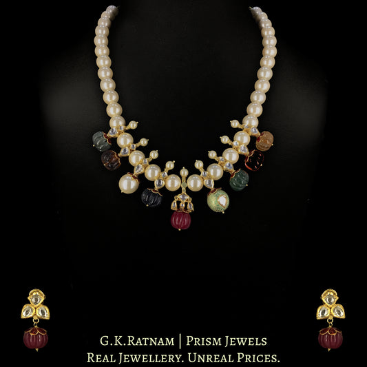 18k Gold and Diamond Polki Necklace Set With Navratna Melons And Pearls - G. K. Ratnam