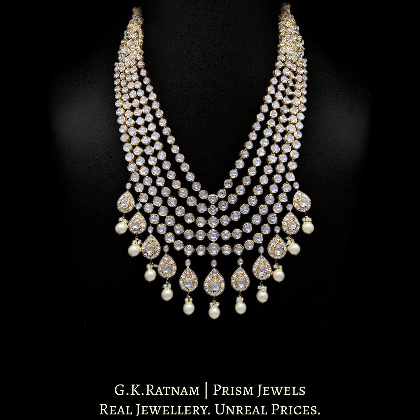 18k Gold and Diamond Polki Long Bridal Necklace Set