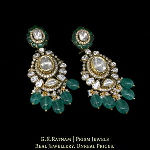 18k Gold and Diamond Polki Open Setting victorian-finish Long Earring Pair