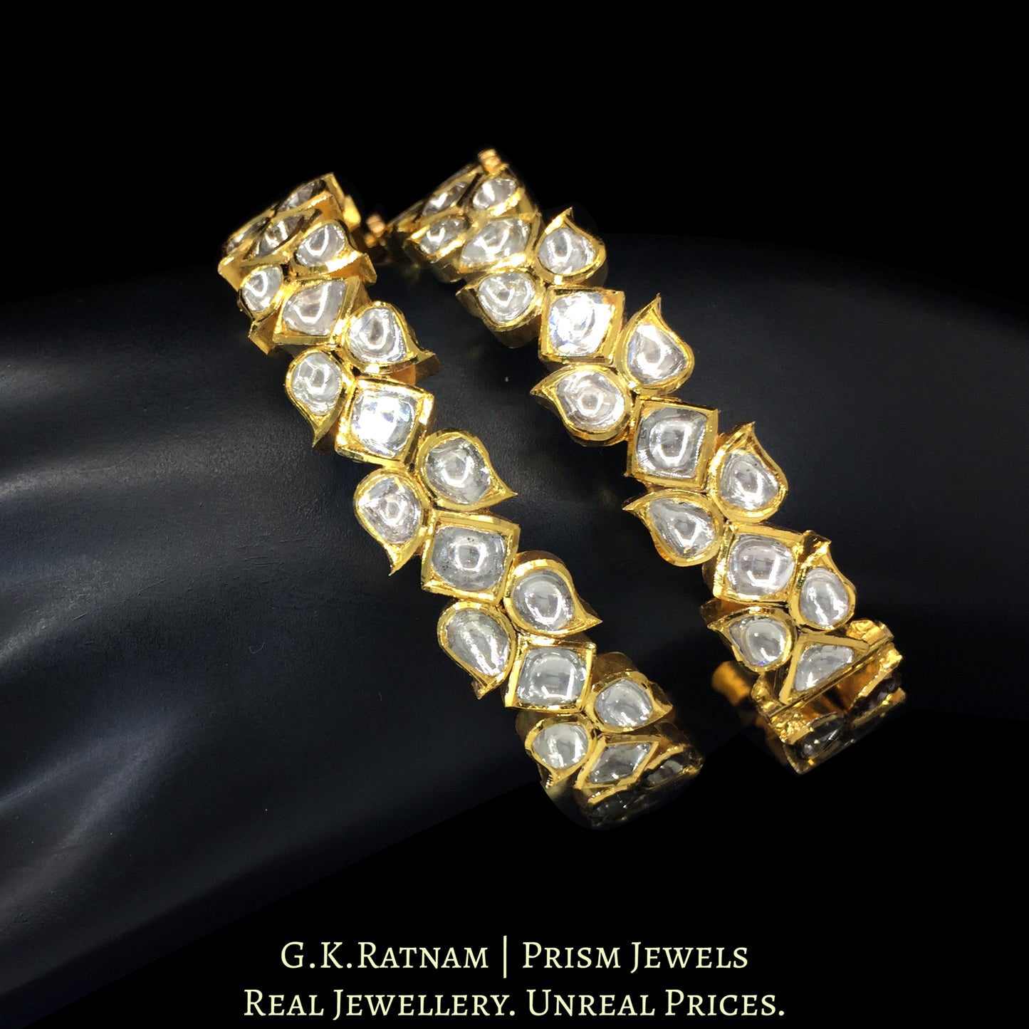 18K Gold Diamond Polki Leaf Design Bangle Pair
