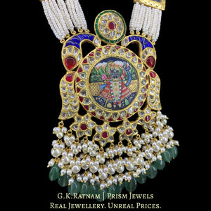 23k Gold and Diamond Polki Pendant Set with Patrihaar / Ranihaar of hand-painted Shri Nath Ji Motifs