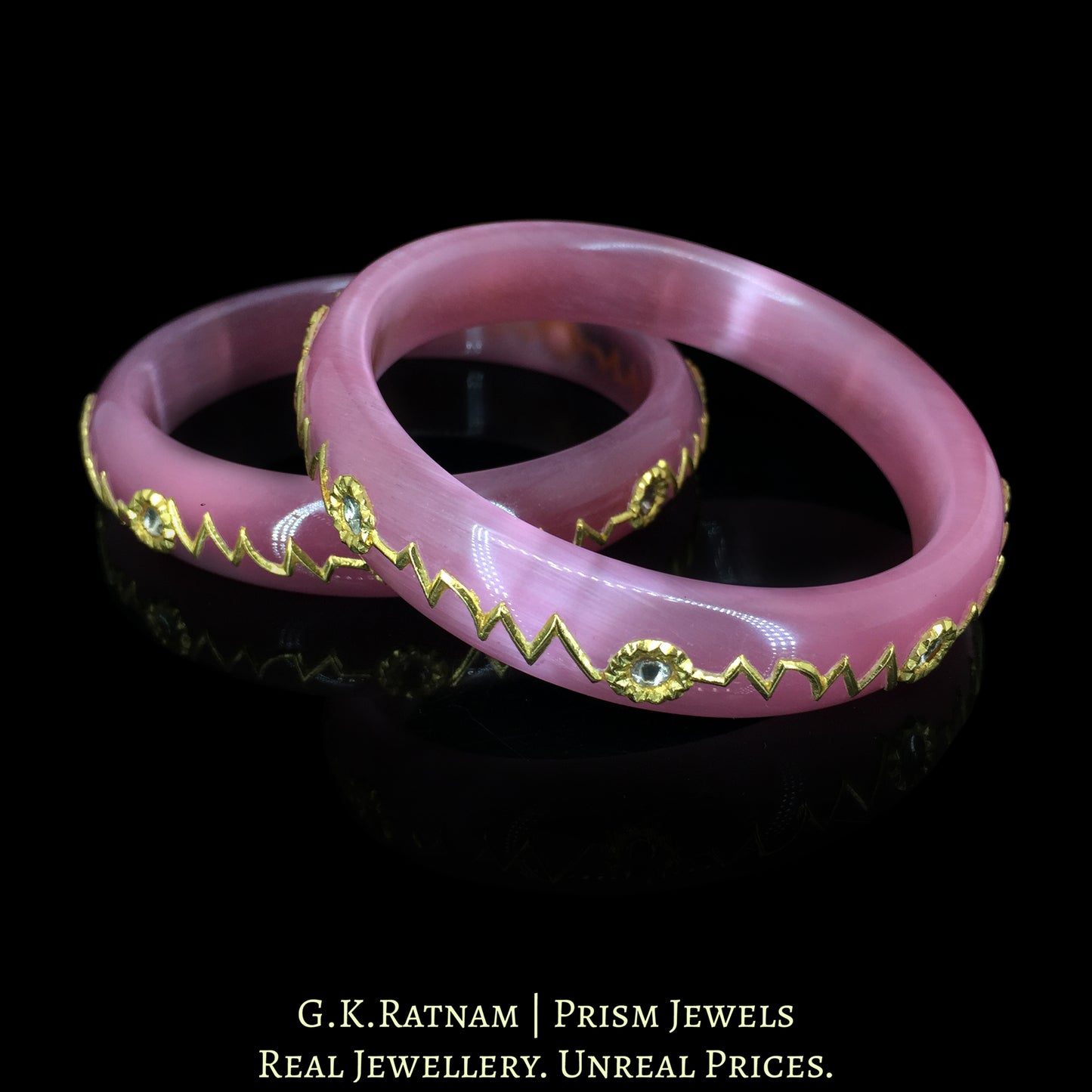 23k Gold and Diamond Polki Bangle Pair